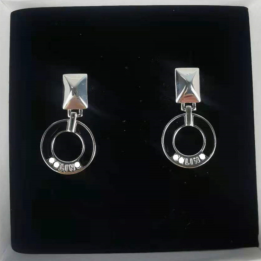 赛家新款celi风法式黑色滴胶圆饼长方形耳钉复古时尚耳环圆牌耳饰