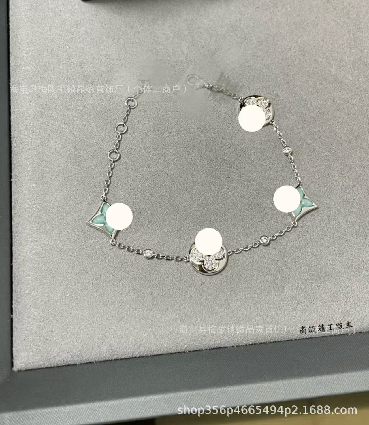 高版驴家老花白贝母手链菱形贝母天河石项链S925银镀18K玫瑰金