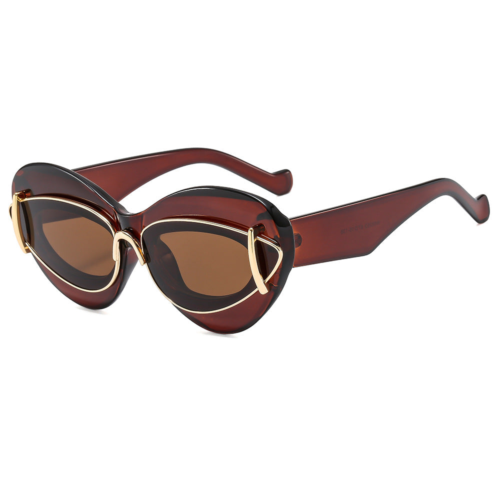 2024新款欧美轻奢墨镜时尚金属猫眼太阳镜网红sunglasses太阳眼镜