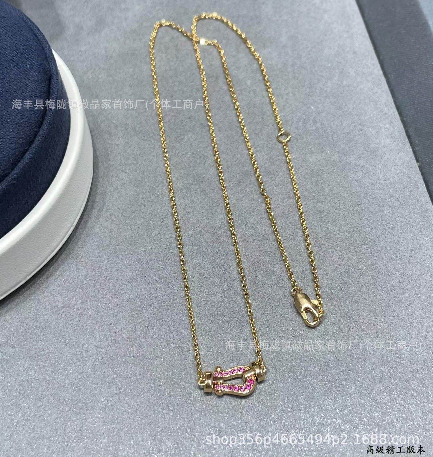 费雷德高版本fred马蹄项链S925银镀18K厚金镶钻航海项链厂家直销