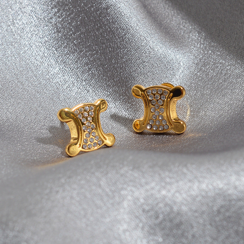 新款赛家celi复古水钻凯旋门耳钉女网红微镶锆石满钻气质耳饰耳环