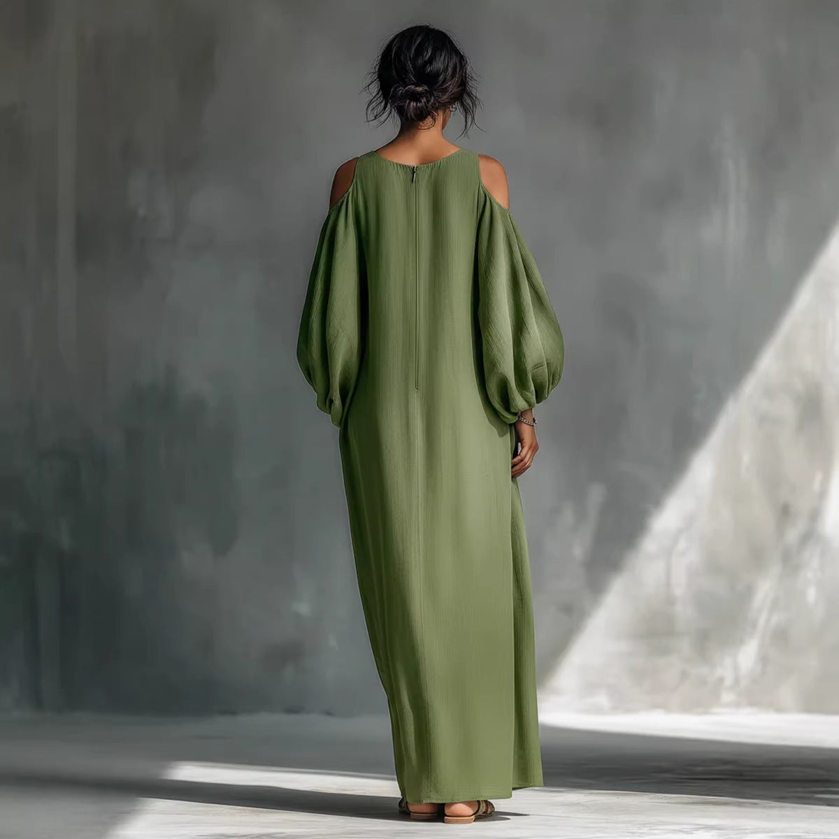 2026跨境欧美春夏新款高端女装长袖露肩长裙中腰套头款连衣裙