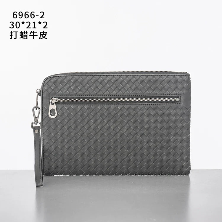 X&BV潮牌新款编织手包男真皮休闲男士手拿包信封包大容量A4文件包