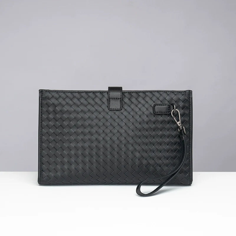 X&BV男士包包单肩斜挎包真皮休闲横款编织多功能大容量手拿包男潮