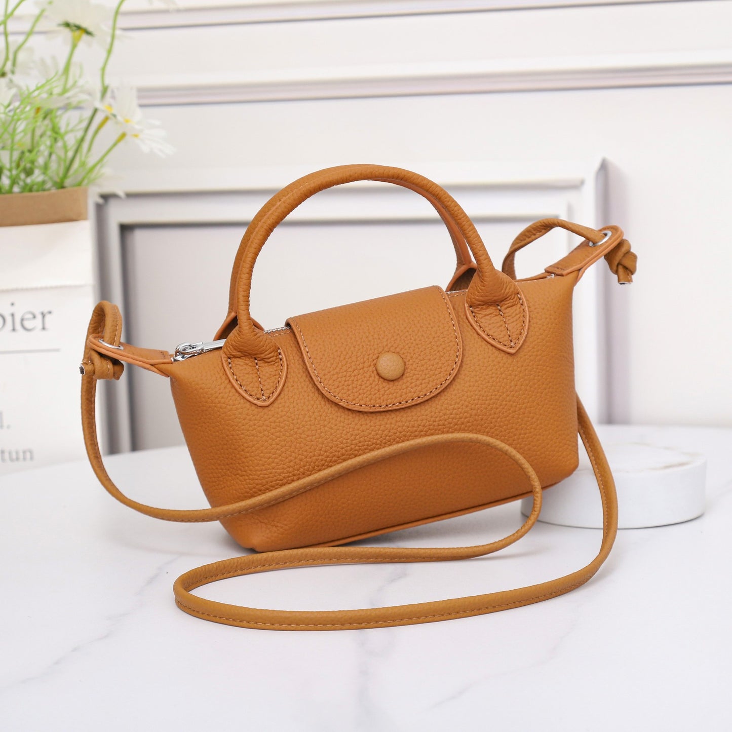 TOGO头层牛皮迷你饺子包包女ins质感单肩包手提手机包真皮斜挎包