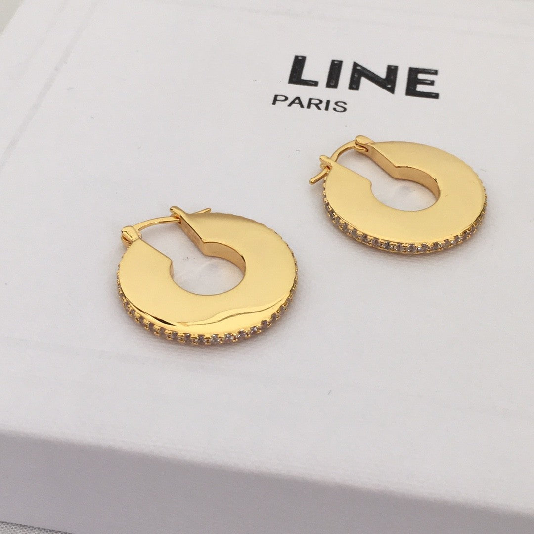 赛林家22新款圆形耳环女光面镶钻高级感气质黄铜镀金耳扣