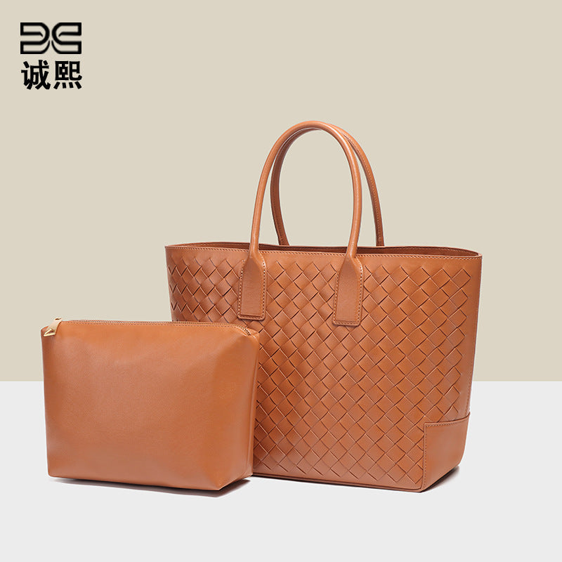 新款潮流大容量手提包通勤百搭手工编织女包跨境高级感子母托特包