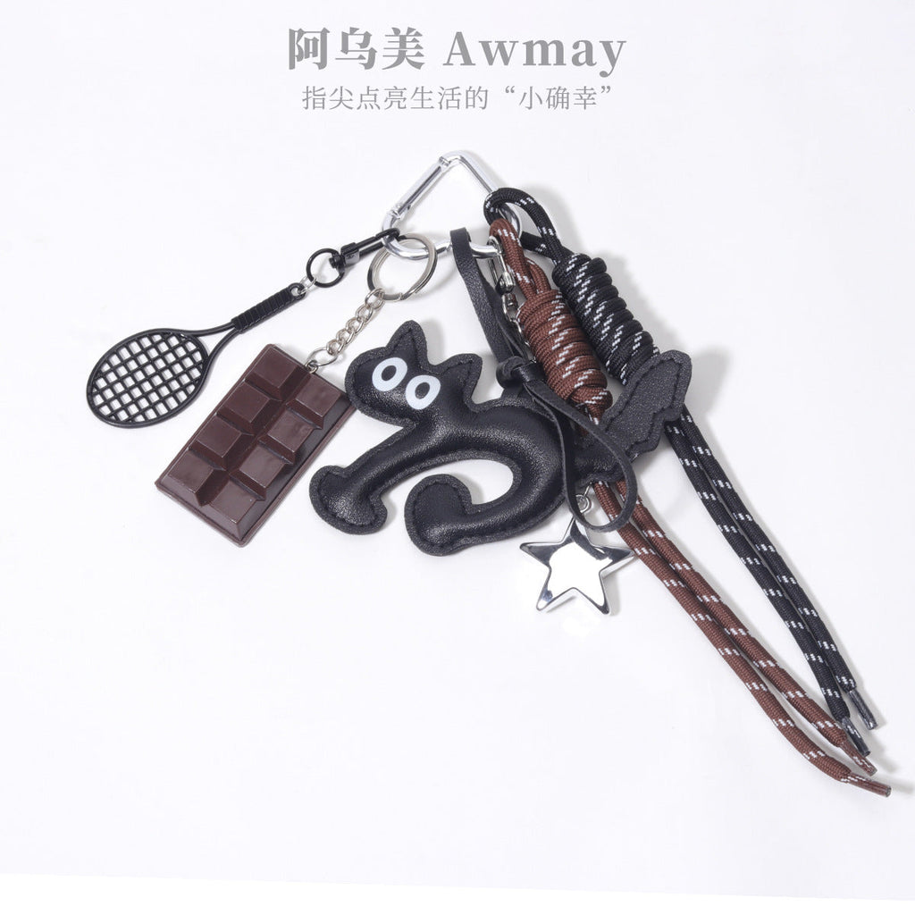 饰品工厂量大价优PU皮质大眼猫巧克力网球拍包包挂件挂饰钥匙扣挂
