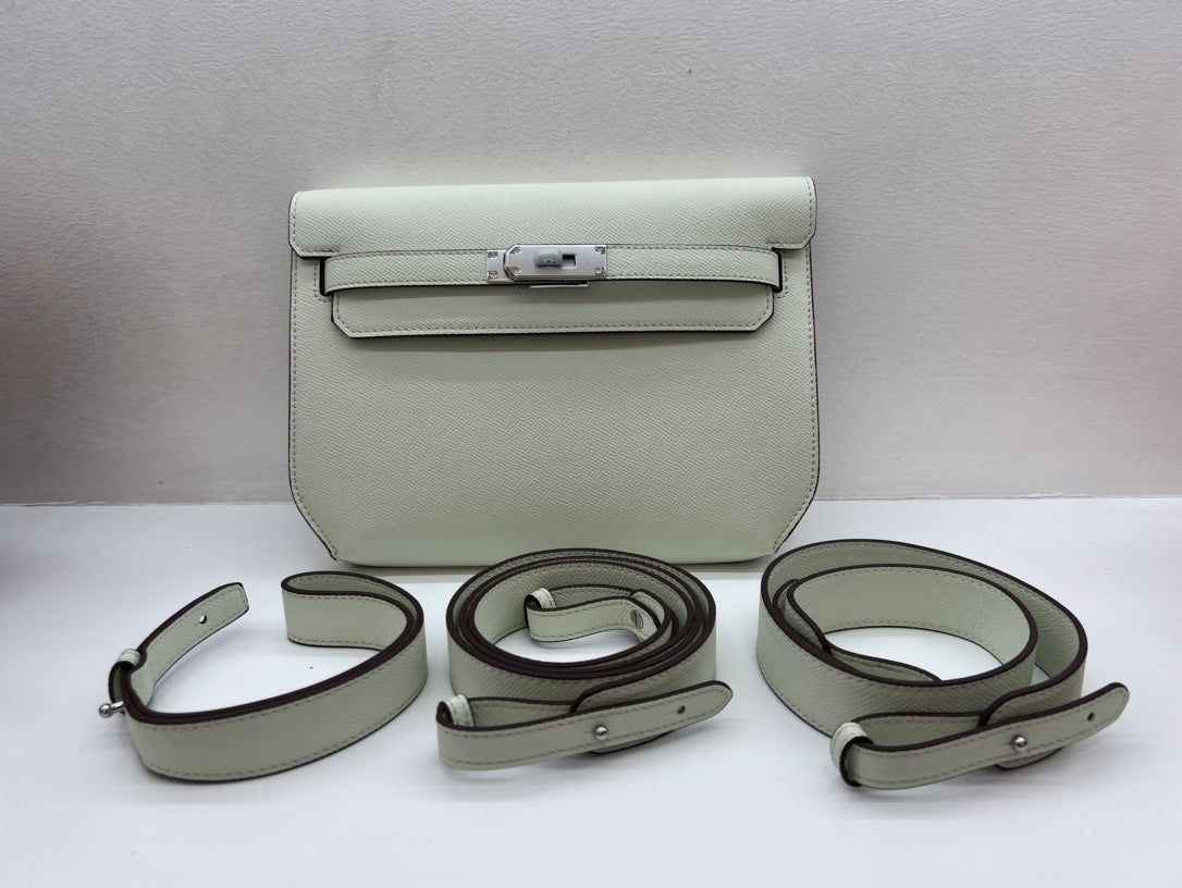 2023新款手掌纹牛皮凯莉包腋下包女单肩斜挎包复古通勤跳舞包真皮