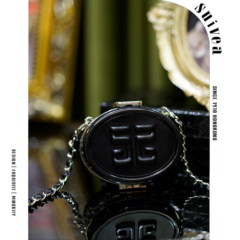 带镜子化妆盒口红包简约斜跨迷你小包个性链条百搭 ins少女唇膏盒