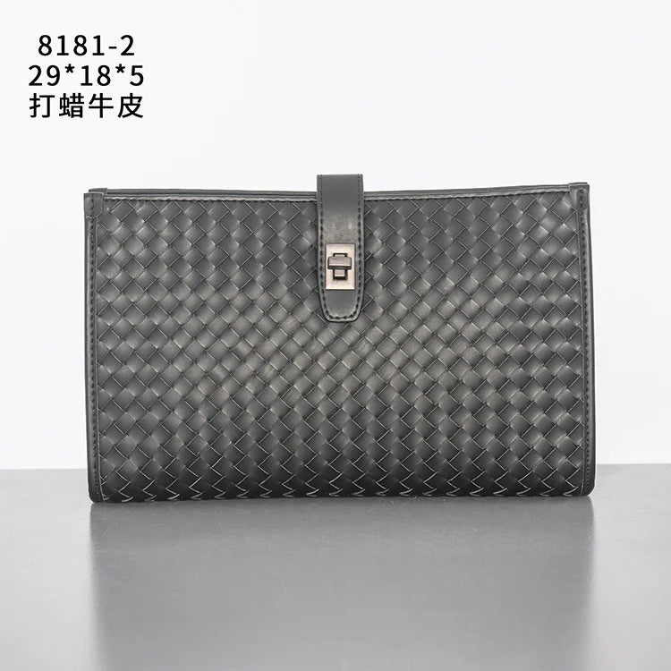 X&BV新款编织手包男真皮2021新款休闲商务大容量手抓包男士手拿包