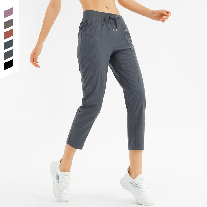 lulu薄款运动裤女宽松休闲抽绳小脚健身裤跑步透气速干八分瑜伽裤