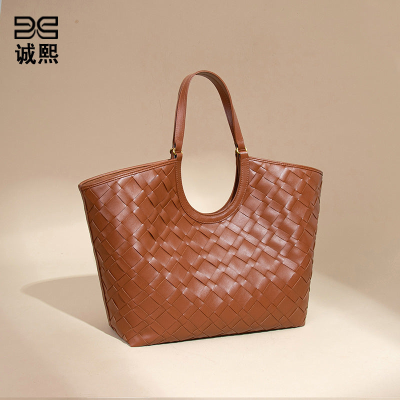 跨境2025新款菜篮子编织女包休闲大容量手提包复古单肩腋下托特包