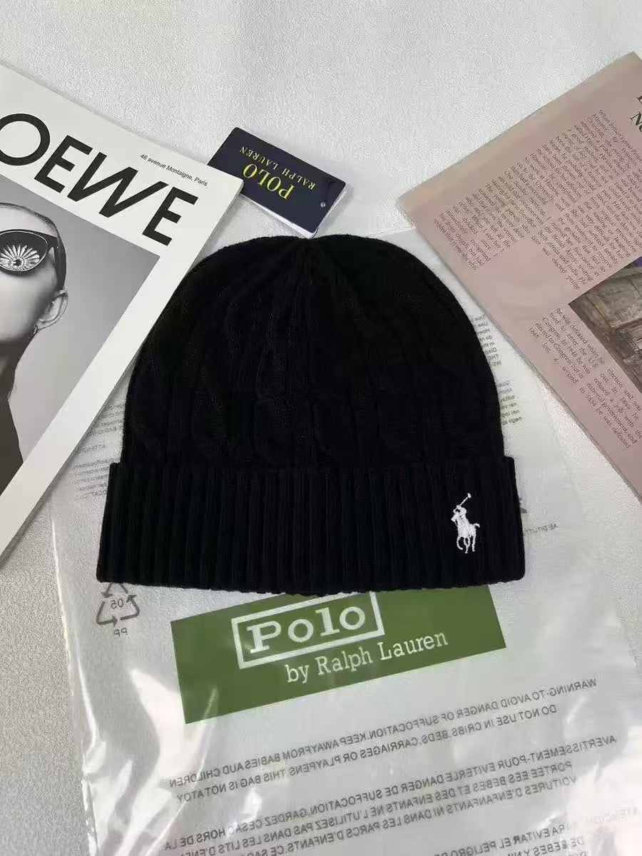 Polo小马标秋冬男女刺绣羊毛针织帽保暖毛线帽冷帽加厚成人帽现货