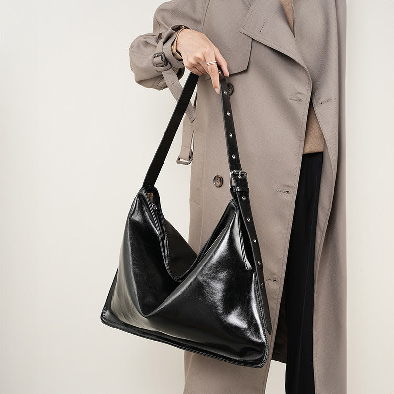 轻轻包牛皮托特包女ins慵懒风大容量单肩通勤大包质感斜挎包包