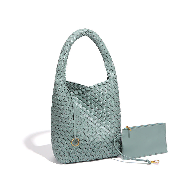 2025亚马逊新款手提编织女包大容量高级感托特包休闲百搭子母包包