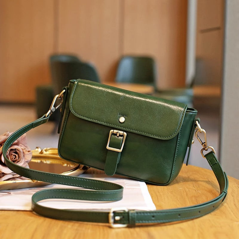 植鞣皮女包2023新款时尚邮差包复古单肩小包包头层牛皮斜挎包