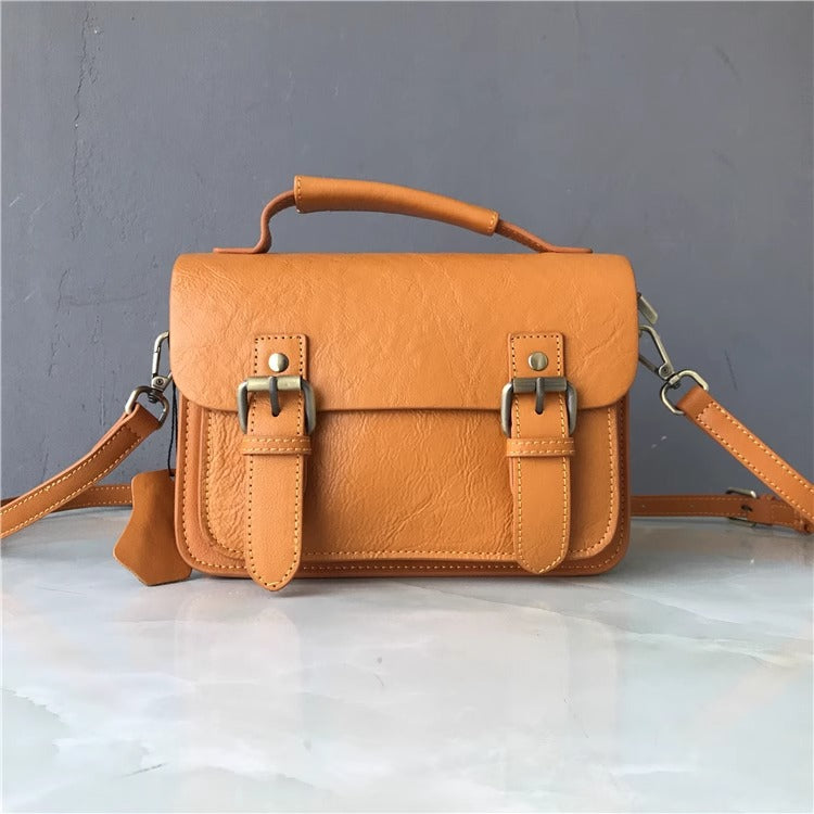 头层植鞣牛皮剑桥包 邮差包女新款潮时尚百搭单肩斜挎包 一件代发