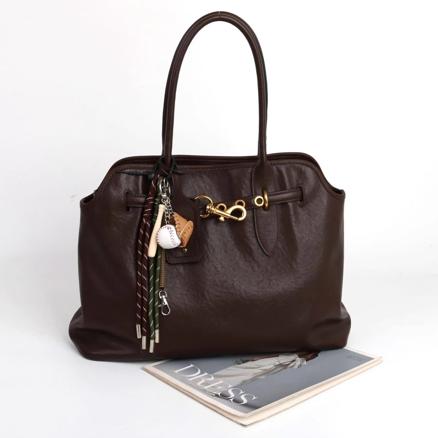 M家同款头层植鞣牛皮托特包小众设计高级感大容量贝壳腋下通勤包