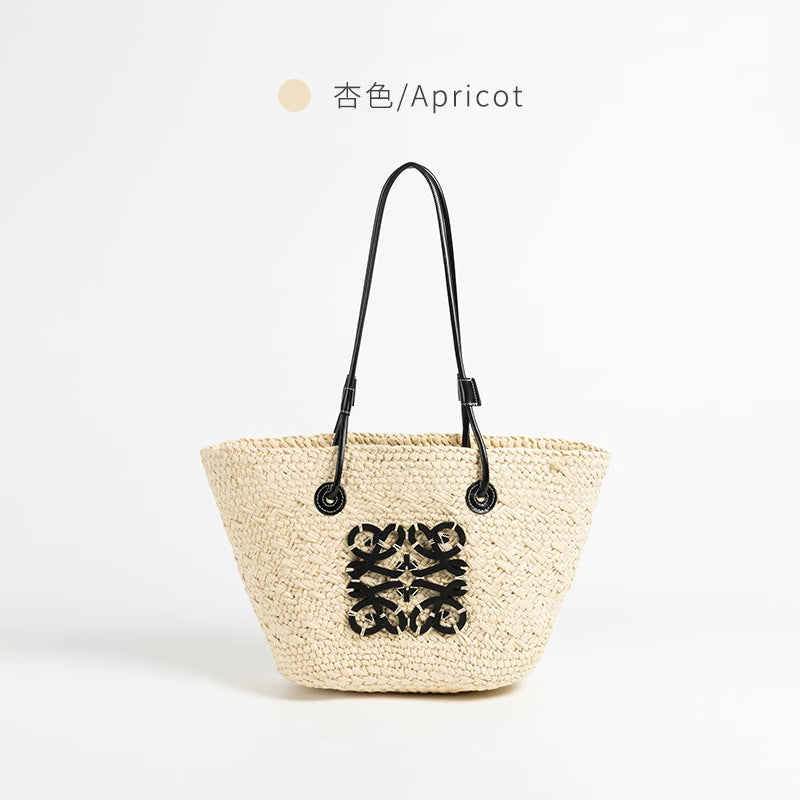 田园风手工编织托特包2024新款沙滩度假手提单肩包法式藤编草编包