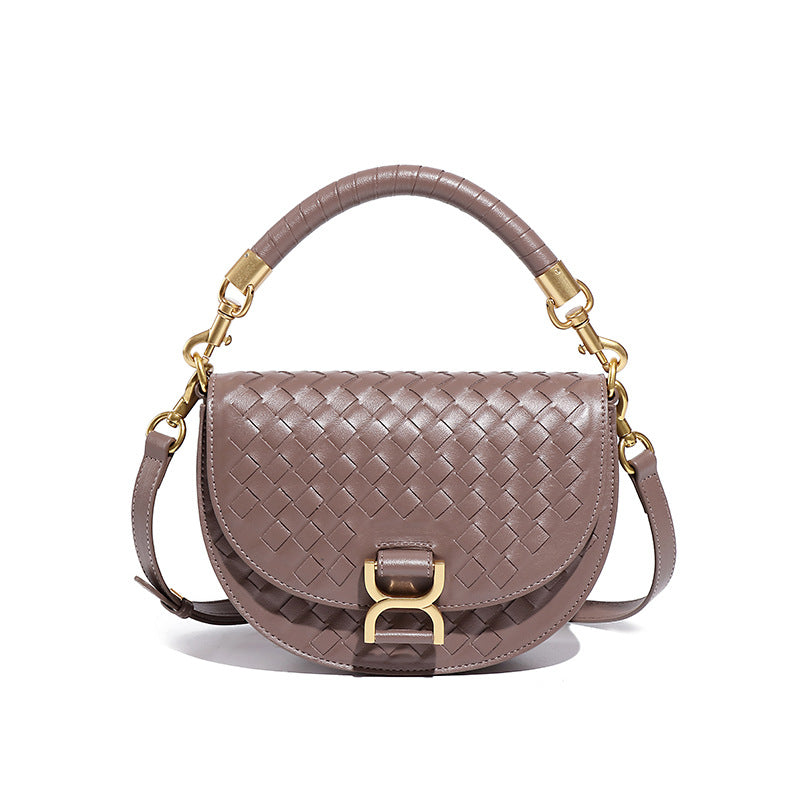 复古半圆编织马鞍包高级感定制单肩包金属扣手提包时尚潮流斜挎包