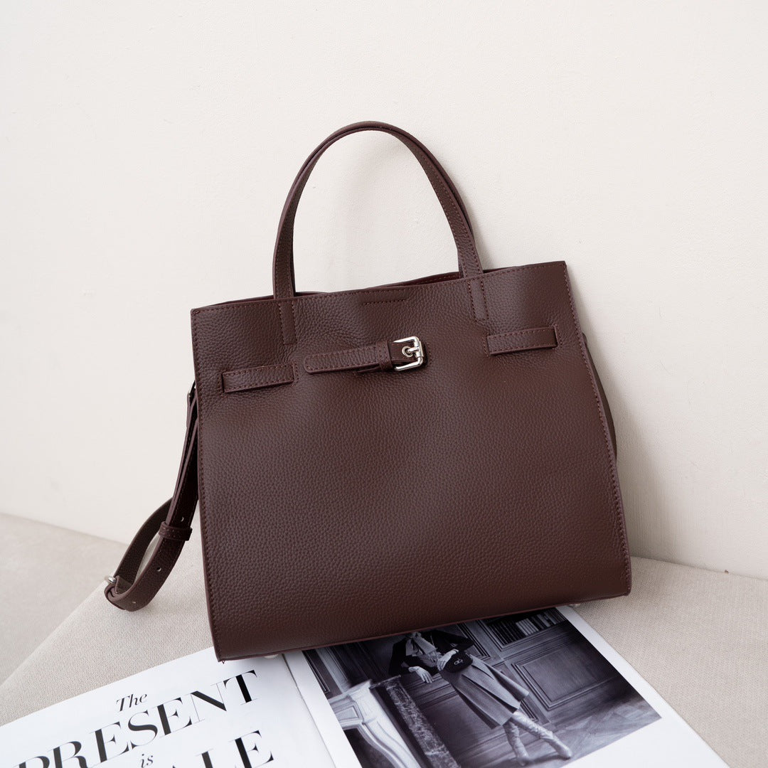 高级感头层牛皮大容量通勤单肩斜挎包 真皮手提包女士包一件代发