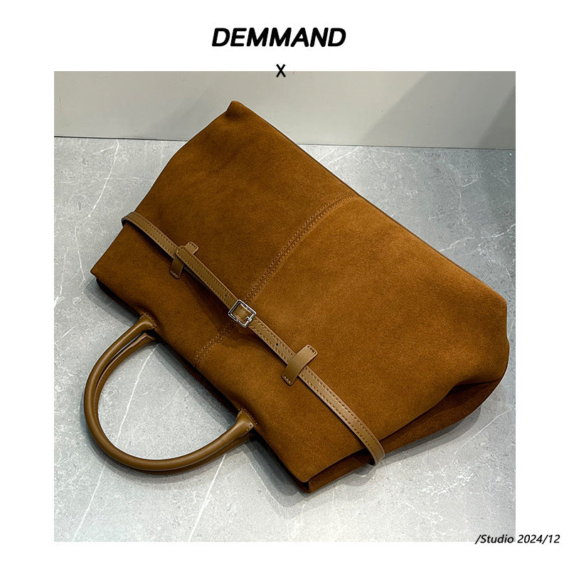 女包中古麂皮大容量托特包保龄球包牛皮通勤公文包腋下手提斜挎包