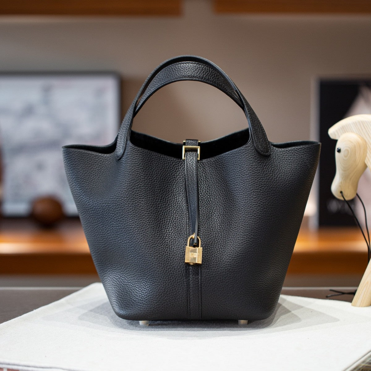 半手工蜡线缝制进口TC皮菜篮子女包金银扣大容量百搭手提22/18寸