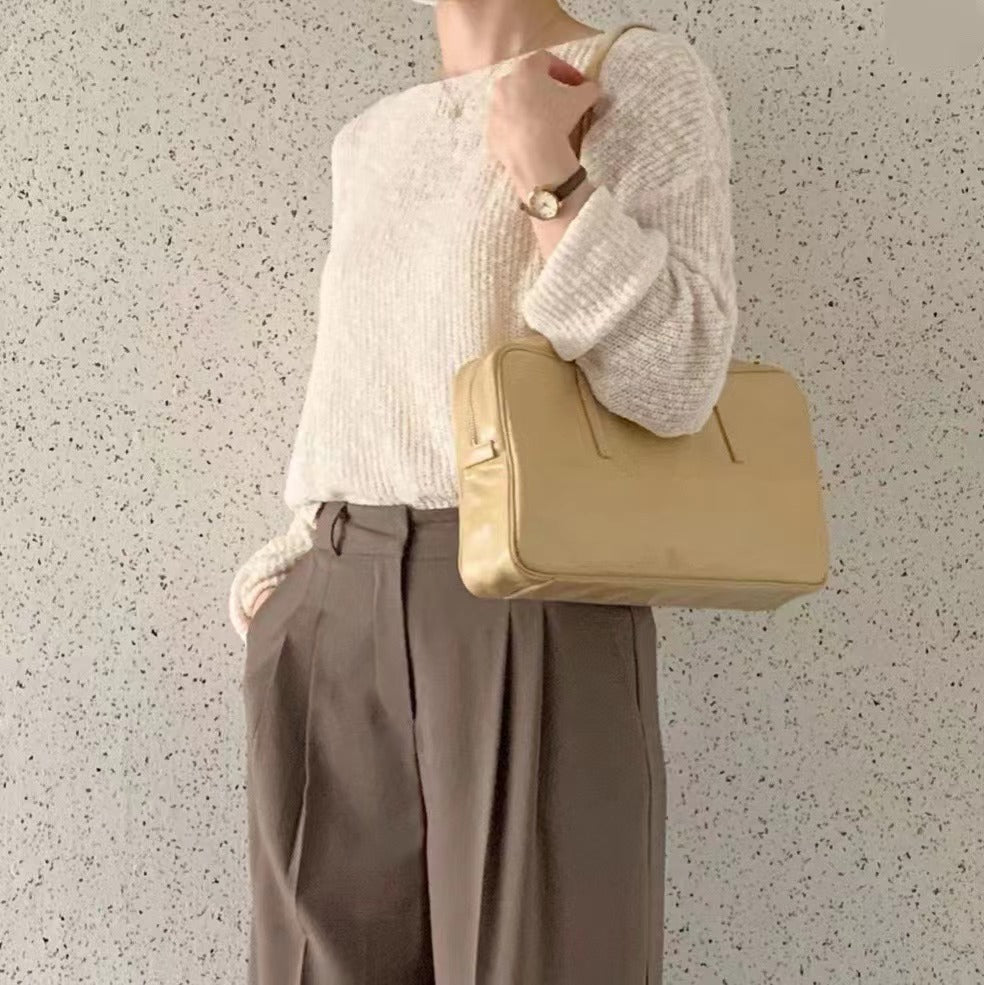 JK制服春夏高级感ins波士顿枕头包牛皮单肩斜跨大容量 无痕代发