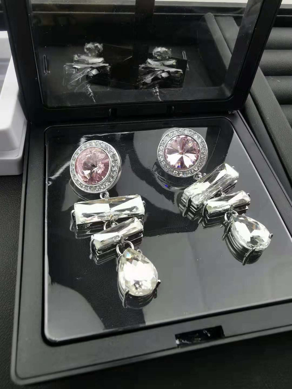 缪家新款粉色水晶耳坠欧美法式水晶钻石长款水滴个性耳环耳坠女