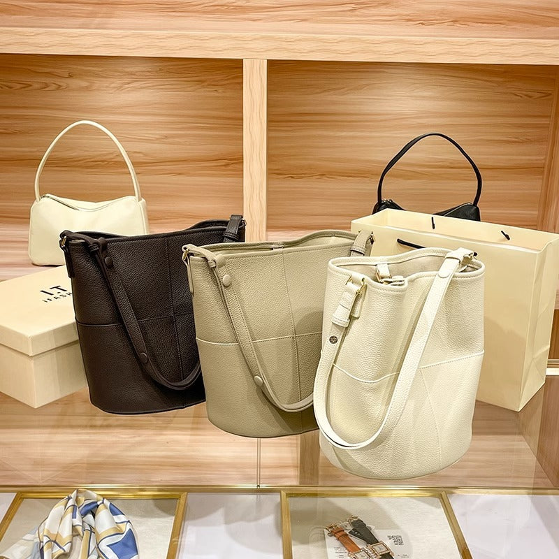 avale 软糯头层牛皮水桶包托特包慵懒风时尚女通勤包单肩斜挎休闲