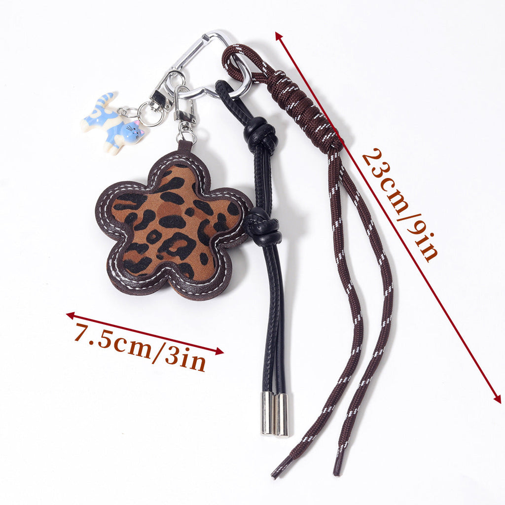 量大价优跨境直供磨砂豹纹小花皮革包挂件包包挂吊饰钥匙扣定制