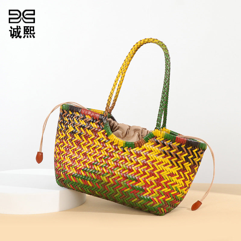 潮流定制彩色编织包时尚潮流菜篮子单肩腋下女包大容量手提子母包