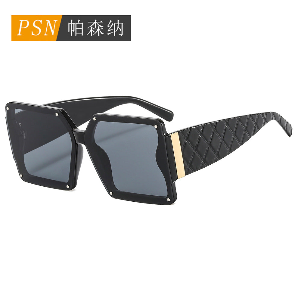 374PC小香风欧美宽腿太阳镜男女时尚米丁方框装饰眼镜防紫外线墨
