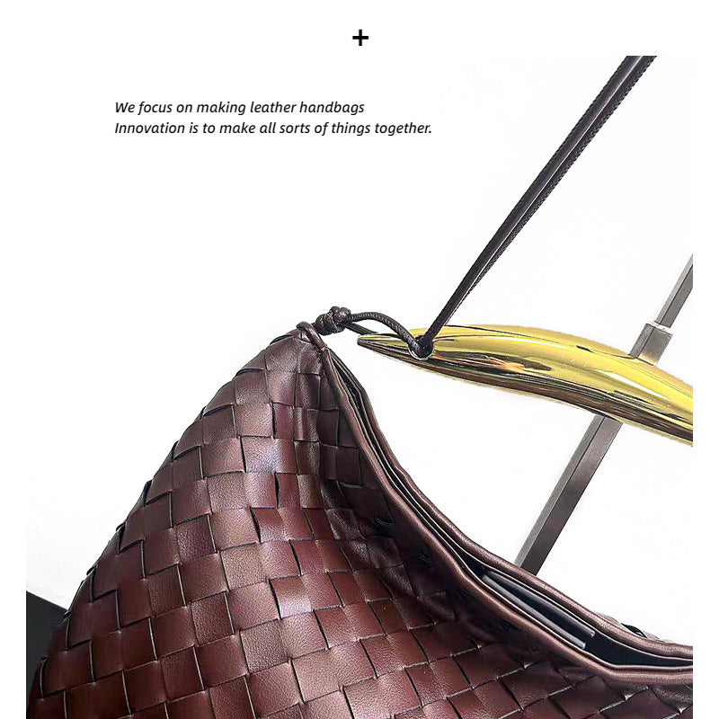 预售新款沙丁鱼编织包真皮时尚休闲高级感鲨鱼金属柄半月手提女包