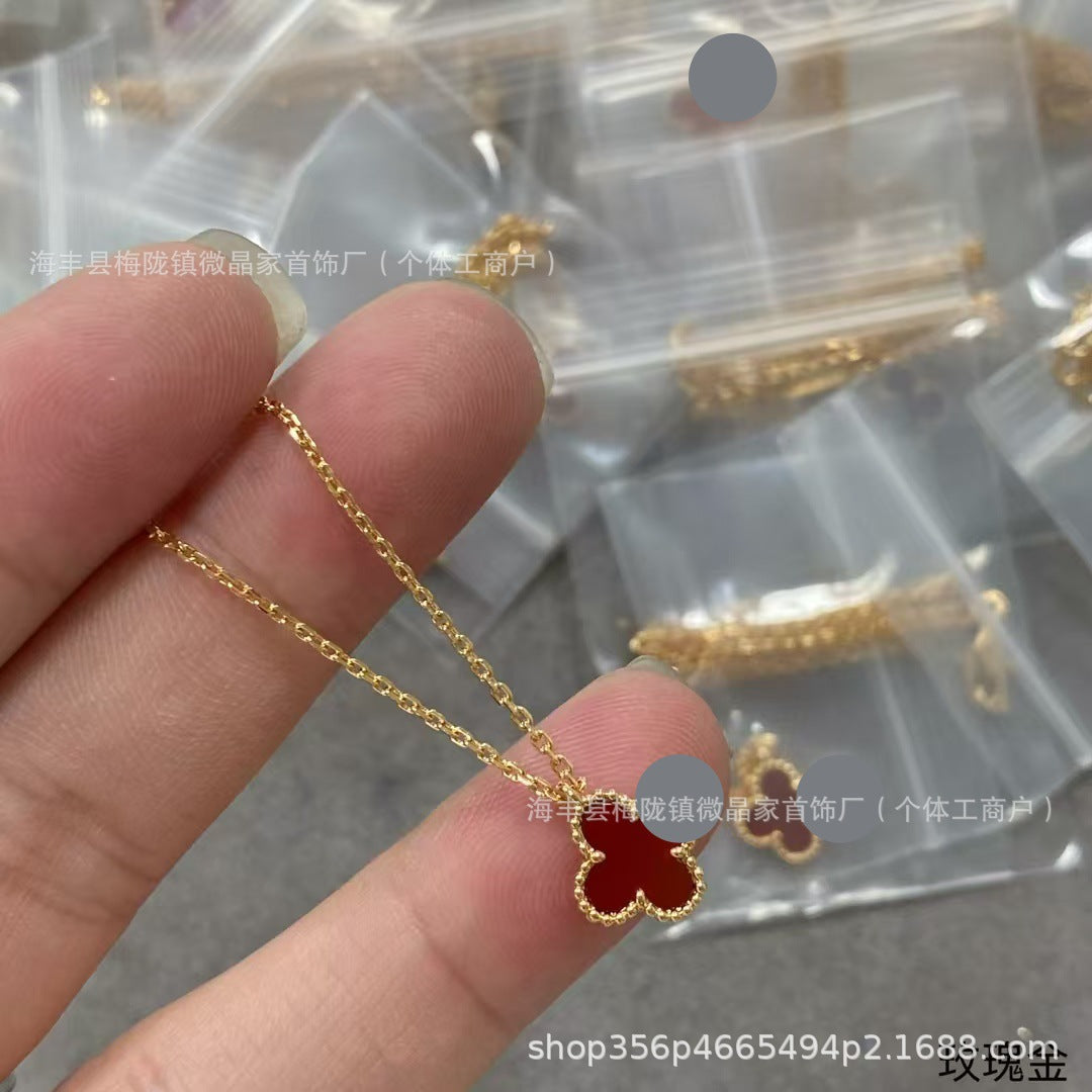 梵家高版桃心红玉髓项链小红心锁骨链时尚小而精致高品质厂家直销