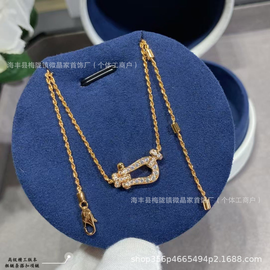 费雷德高版本fred马蹄项链S925银镀18K厚金镶钻航海项链厂家直销
