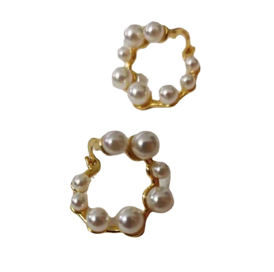 赛家新款耳圈几何大小珍珠法式复古气质耳圈耳钉饰品不规则耳环女