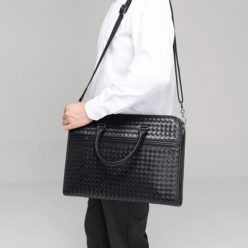 x&bv真皮男包手提包休闲单肩斜挎包编织电脑包商务男士公文包拎包