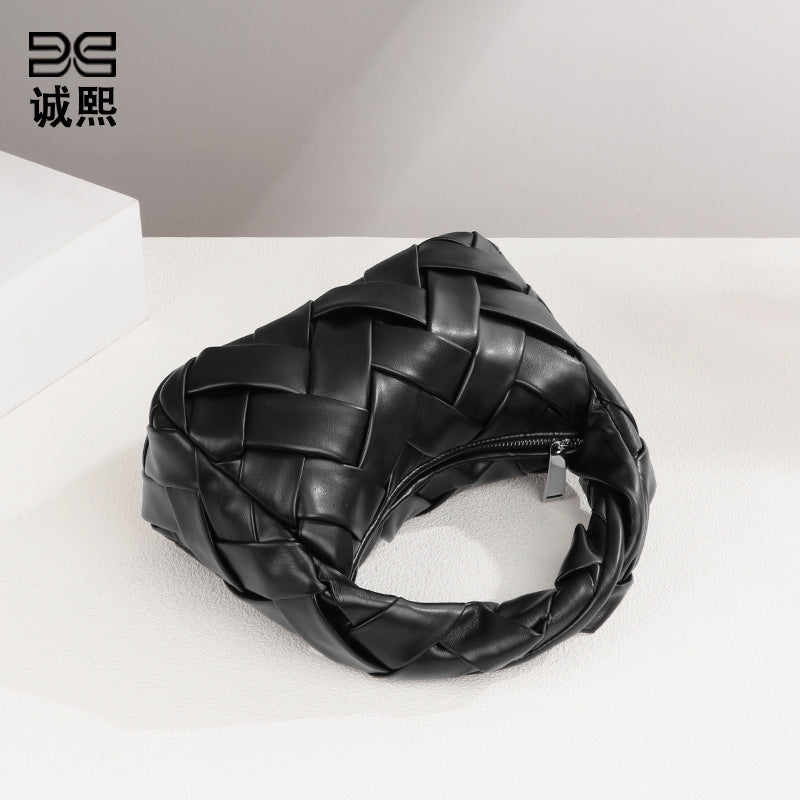 工厂定制贴标LOGO手工编织包包软皮质感手拎女包高级感百搭饭盒包