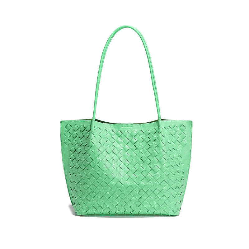 跨境大容量手提托特包秋冬新款子母手工编织包复古潮流单肩腋下包