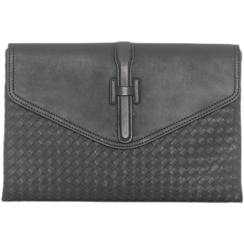 X&BV新款编织手包男真皮2021新款翻盖男士手拿包大容量手抓包男潮