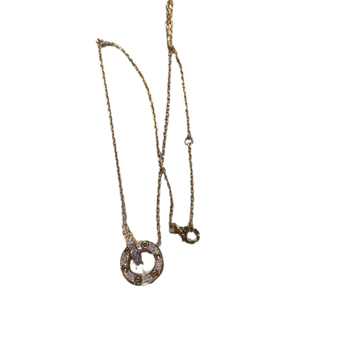 卡家高版本双环满天星圆饼项链女精工镀18K玫瑰金轻奢高级感锁骨