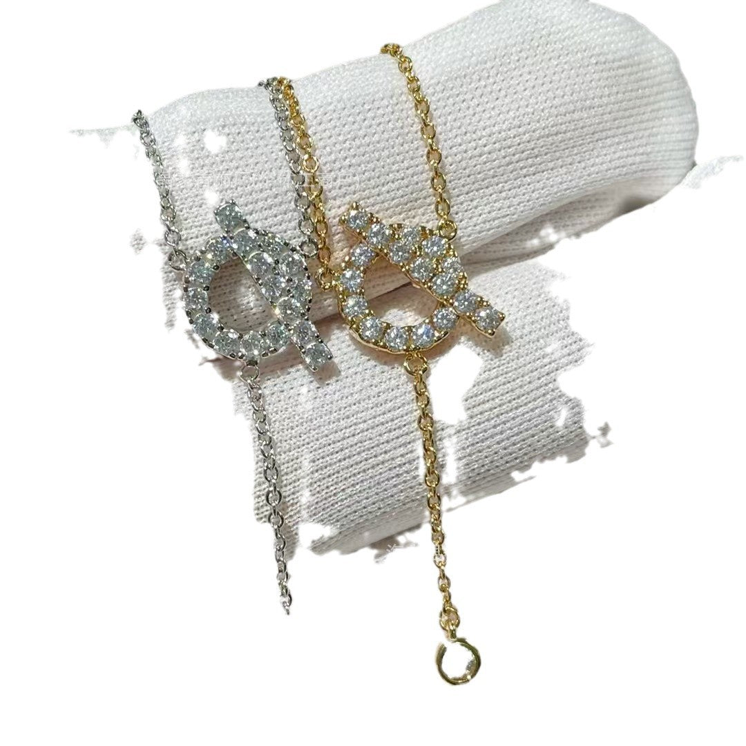 H家猪鼻子Q字流苏项链s925银镀18K满钻爱玛家轻奢小众字母锁骨链