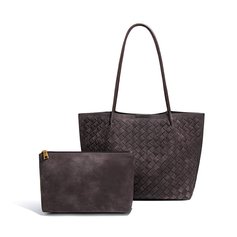 秋冬新款大容量单肩腋下女包编织磨砂手提包质感潮流子母托特包女