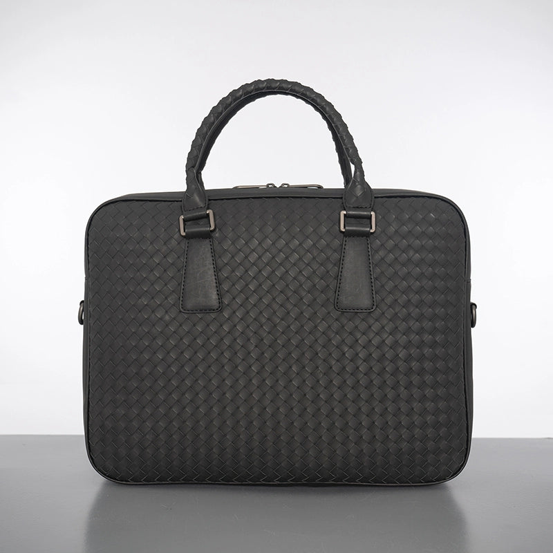 X&BV手提包男商务休闲公文包真皮编织青年电脑包时尚单肩斜挎包男