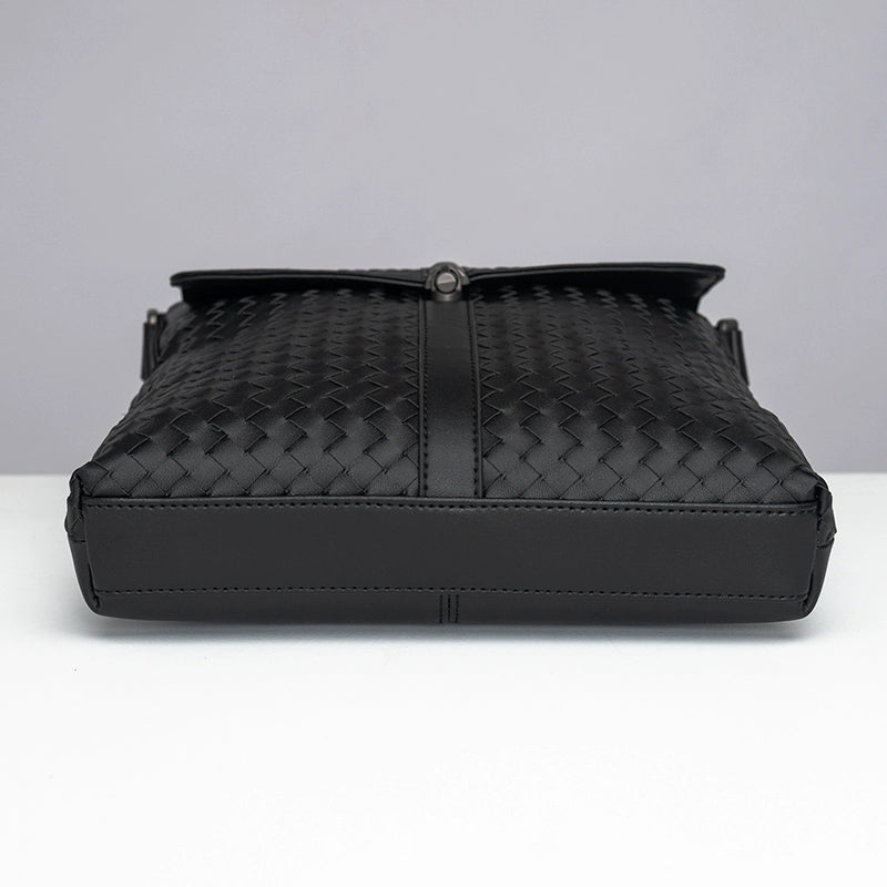 X&BV男单肩包真皮编织翻盖商务休闲男士竖款时尚小背包男士斜挎包