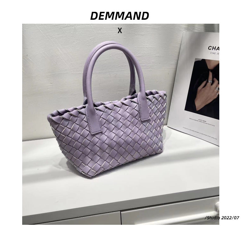 2022新款小手提包牛皮上班通勤手拎托特包斜挎包真皮菜篮子编织包