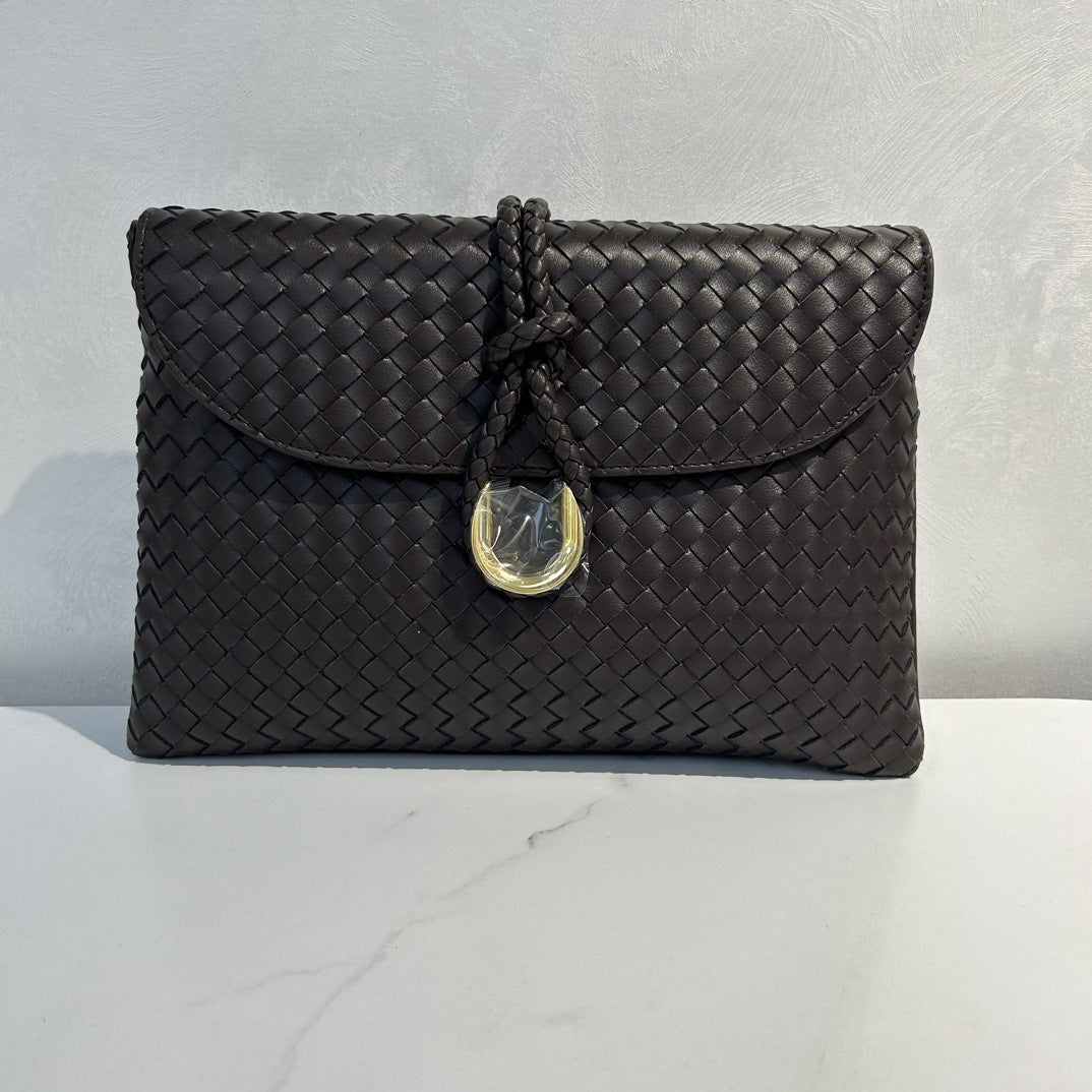 2024秋冬季跨境新款高级感优质牛皮手工编织手拿包单肩斜挎包包女