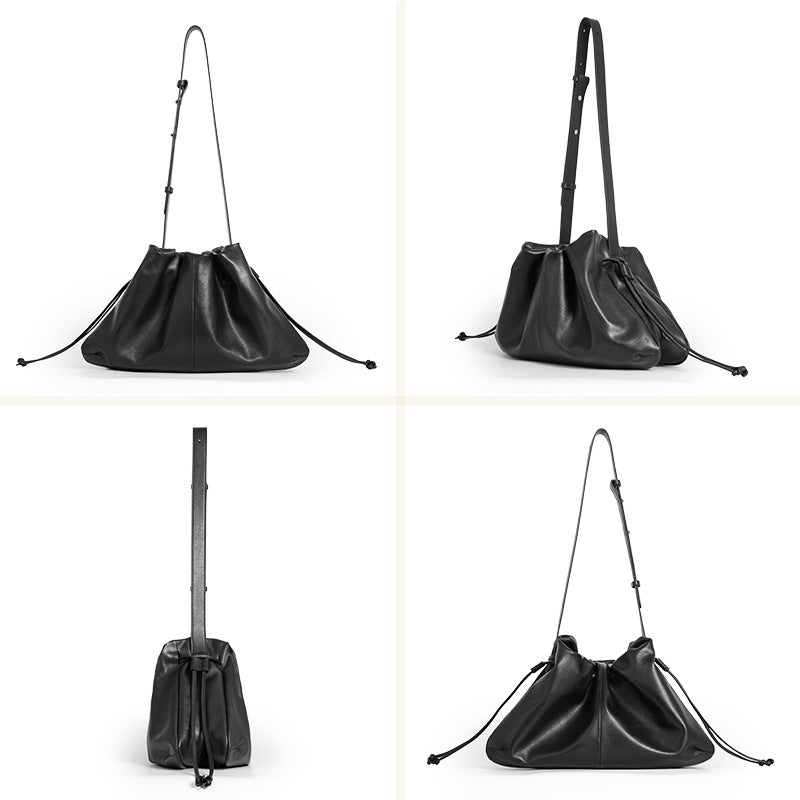 跨境外贸头层牛皮褶皱云朵包腋下包单肩包斜挎包真皮女包包纯牛皮